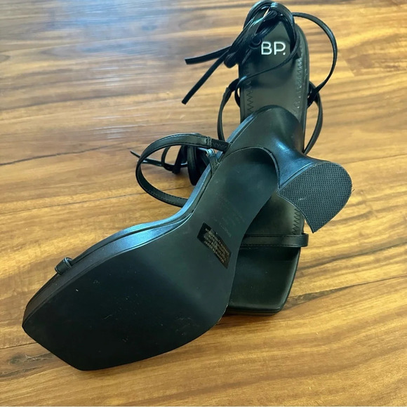 BP Netta Platform Sandal in Black Size: 9.5M wrapped ankle dramatic flare heel - Picture 7 of 8